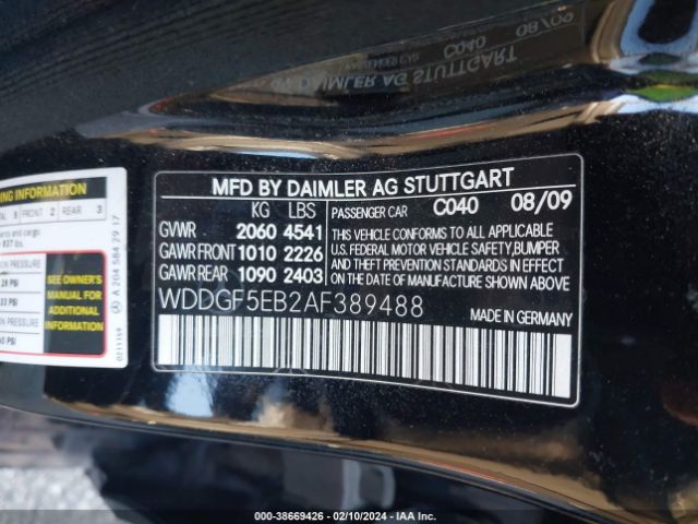 Photo 8 VIN: WDDGF5EB2AF389488 - MERCEDES-BENZ C 300 