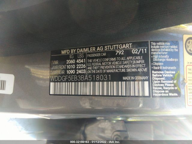 Photo 8 VIN: WDDGF5EB3BA518031 - MERCEDES-BENZ C-CLASS 