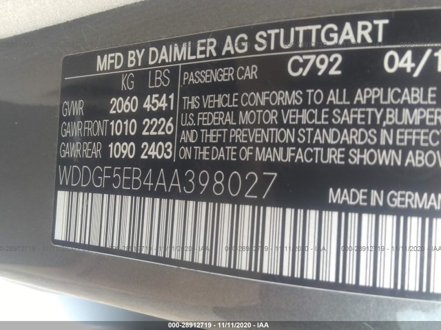 Photo 8 VIN: WDDGF5EB4AA398027 - MERCEDES-BENZ C-CLASS 