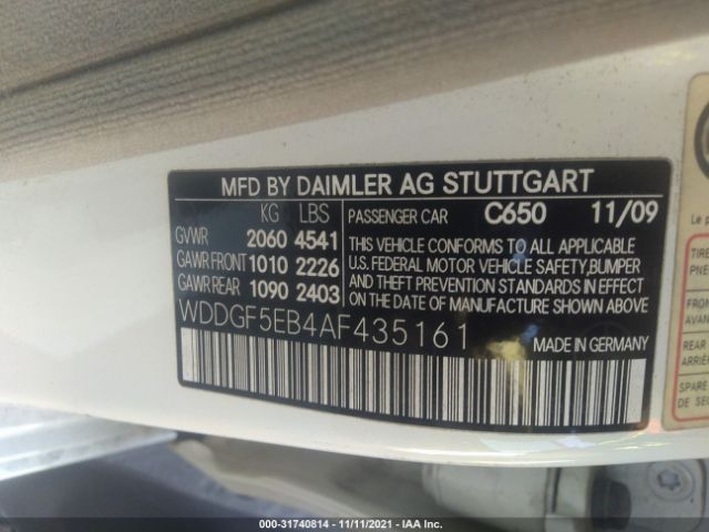 Photo 8 VIN: WDDGF5EB4AF435161 - MERCEDES-BENZ C-CLASS 