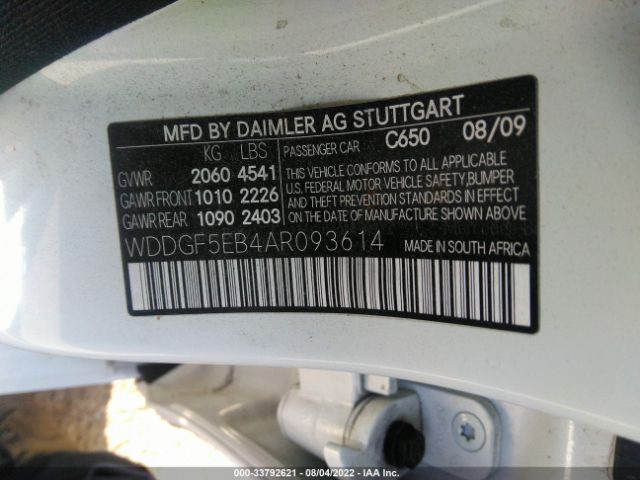 Photo 8 VIN: WDDGF5EB4AR093614 - MERCEDES-BENZ C-CLASS 