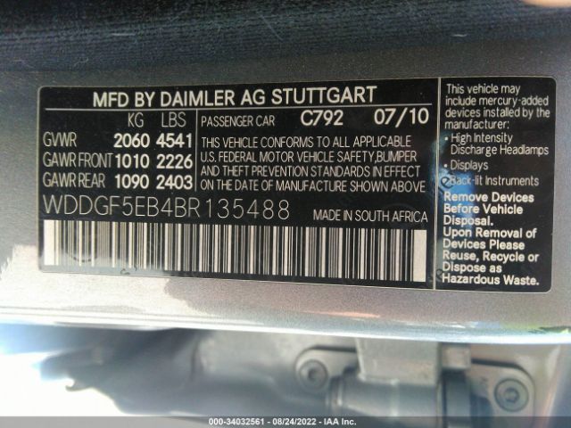 Photo 8 VIN: WDDGF5EB4BR135488 - MERCEDES-BENZ C-CLASS 