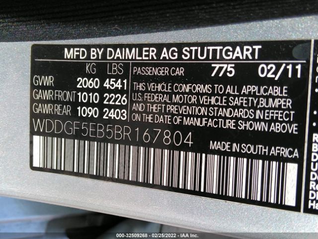 Photo 8 VIN: WDDGF5EB5BR167804 - MERCEDES-BENZ C-CLASS 