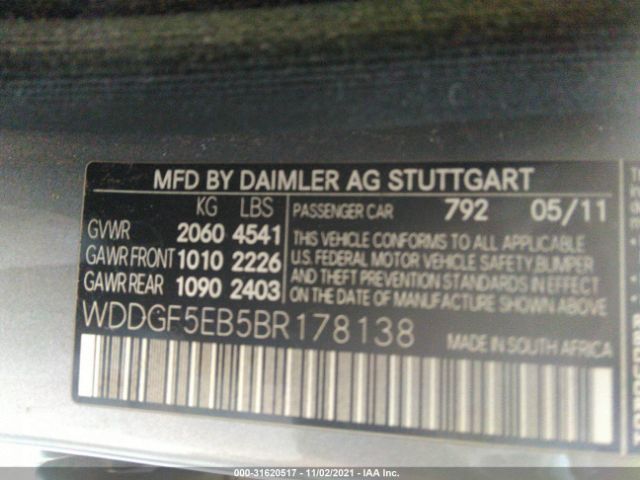 Photo 8 VIN: WDDGF5EB5BR178138 - MERCEDES-BENZ C-CLASS 