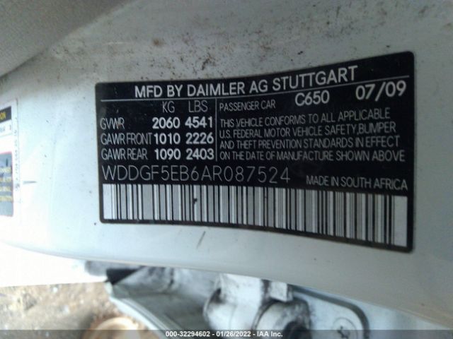 Photo 8 VIN: WDDGF5EB6AR087524 - MERCEDES-BENZ C-CLASS 