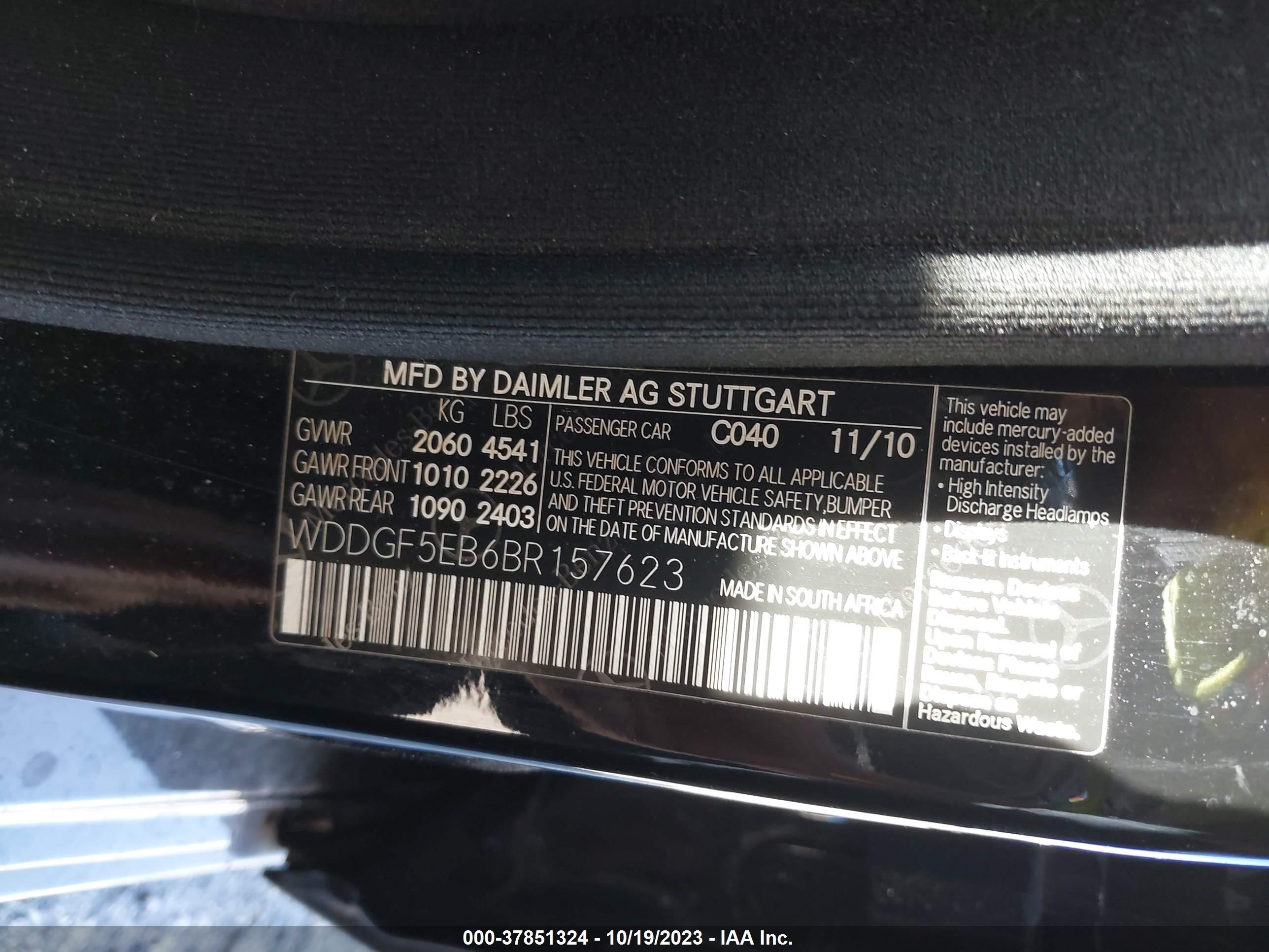 Photo 8 VIN: WDDGF5EB6BR157623 - MERCEDES-BENZ C-KLASSE 