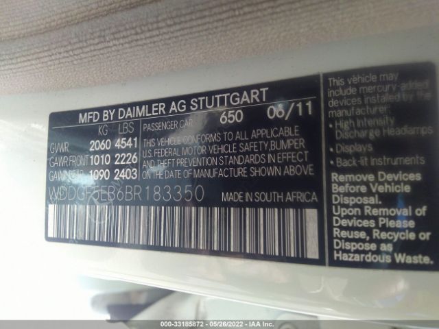 Photo 8 VIN: WDDGF5EB6BR183350 - MERCEDES-BENZ C-CLASS 