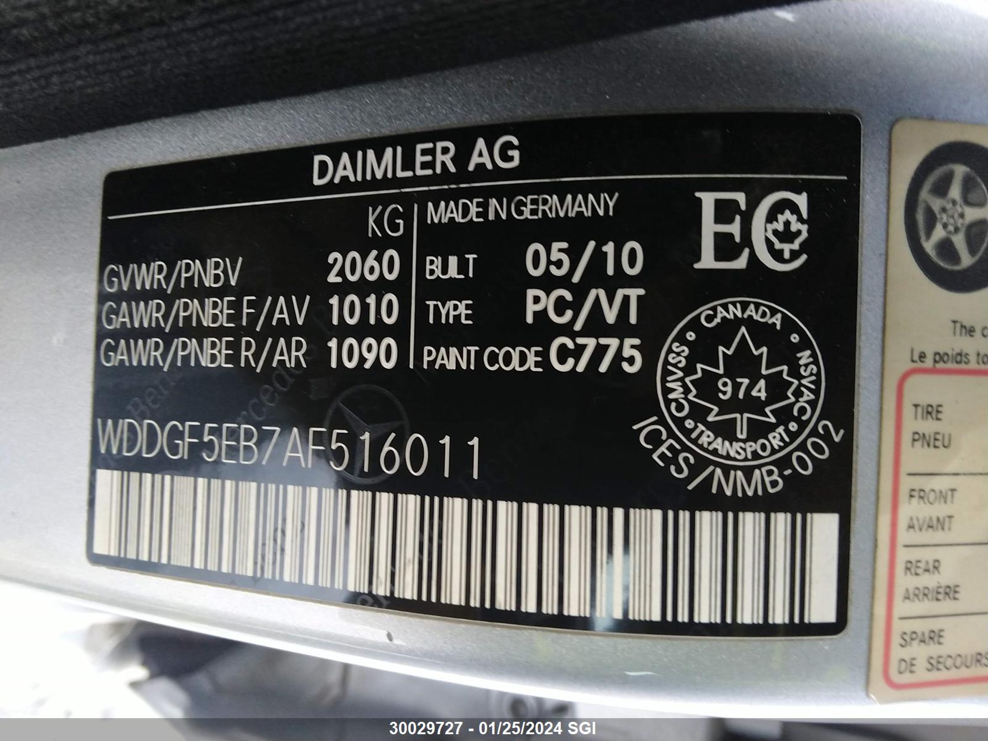 Photo 6 VIN: WDDGF5EB7AF516011 - MERCEDES-BENZ C-KLASSE 