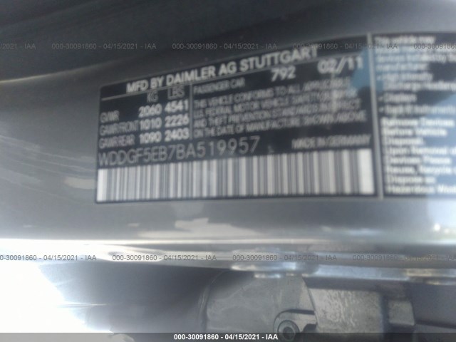 Photo 8 VIN: WDDGF5EB7BA519957 - MERCEDES-BENZ C-CLASS 