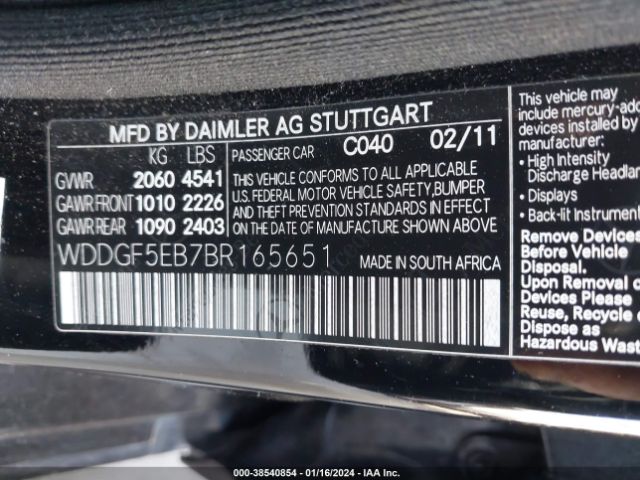 Photo 8 VIN: WDDGF5EB7BR165651 - MERCEDES-BENZ C 300 