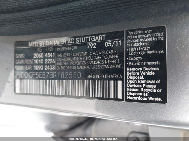 Photo 8 VIN: WDDGF5EB7BR182580 - MERCEDES-BENZ C 300 