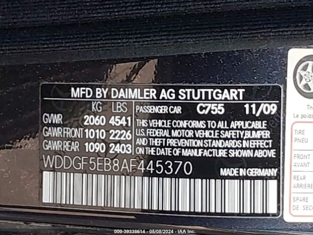 Photo 8 VIN: WDDGF5EB8AF445370 - MERCEDES-BENZ C 300 