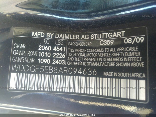 Photo 8 VIN: WDDGF5EB8AR094636 - MERCEDES-BENZ C-CLASS 