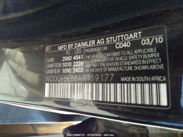 Photo 8 VIN: WDDGF5EB8AR119177 - MERCEDES-BENZ C-CLASS 