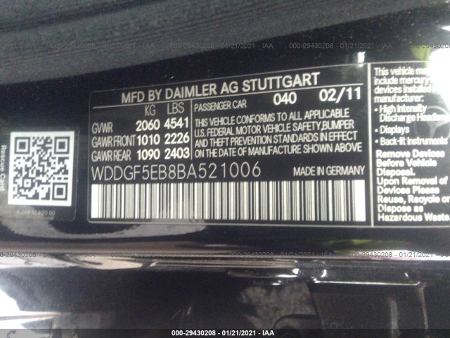 Photo 8 VIN: WDDGF5EB8BA521006 - MERCEDES-BENZ C-CLASS 