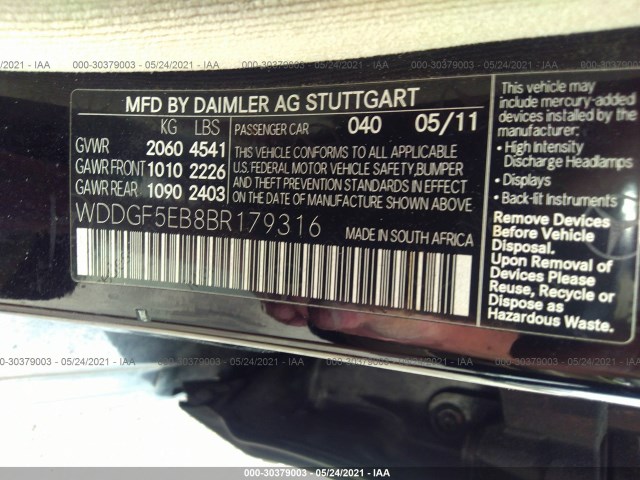 Photo 8 VIN: WDDGF5EB8BR179316 - MERCEDES-BENZ C-CLASS 