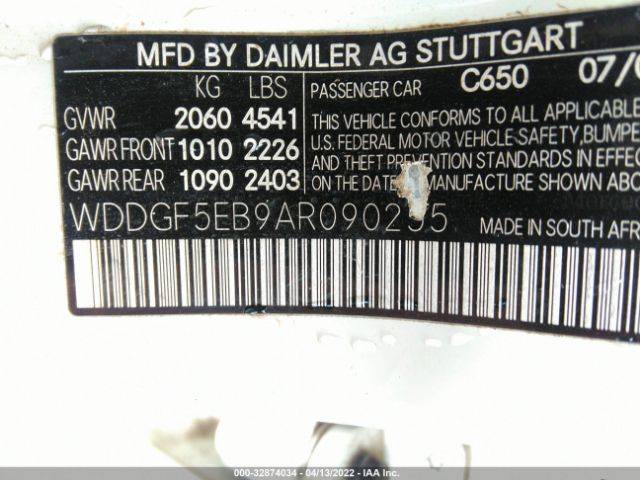 Photo 8 VIN: WDDGF5EB9AR090255 - MERCEDES-BENZ C-CLASS 