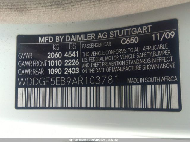 Photo 8 VIN: WDDGF5EB9AR103781 - MERCEDES-BENZ C-CLASS 