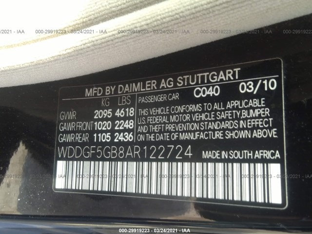 Photo 8 VIN: WDDGF5GB8AR122724 - MERCEDES-BENZ C-CLASS 