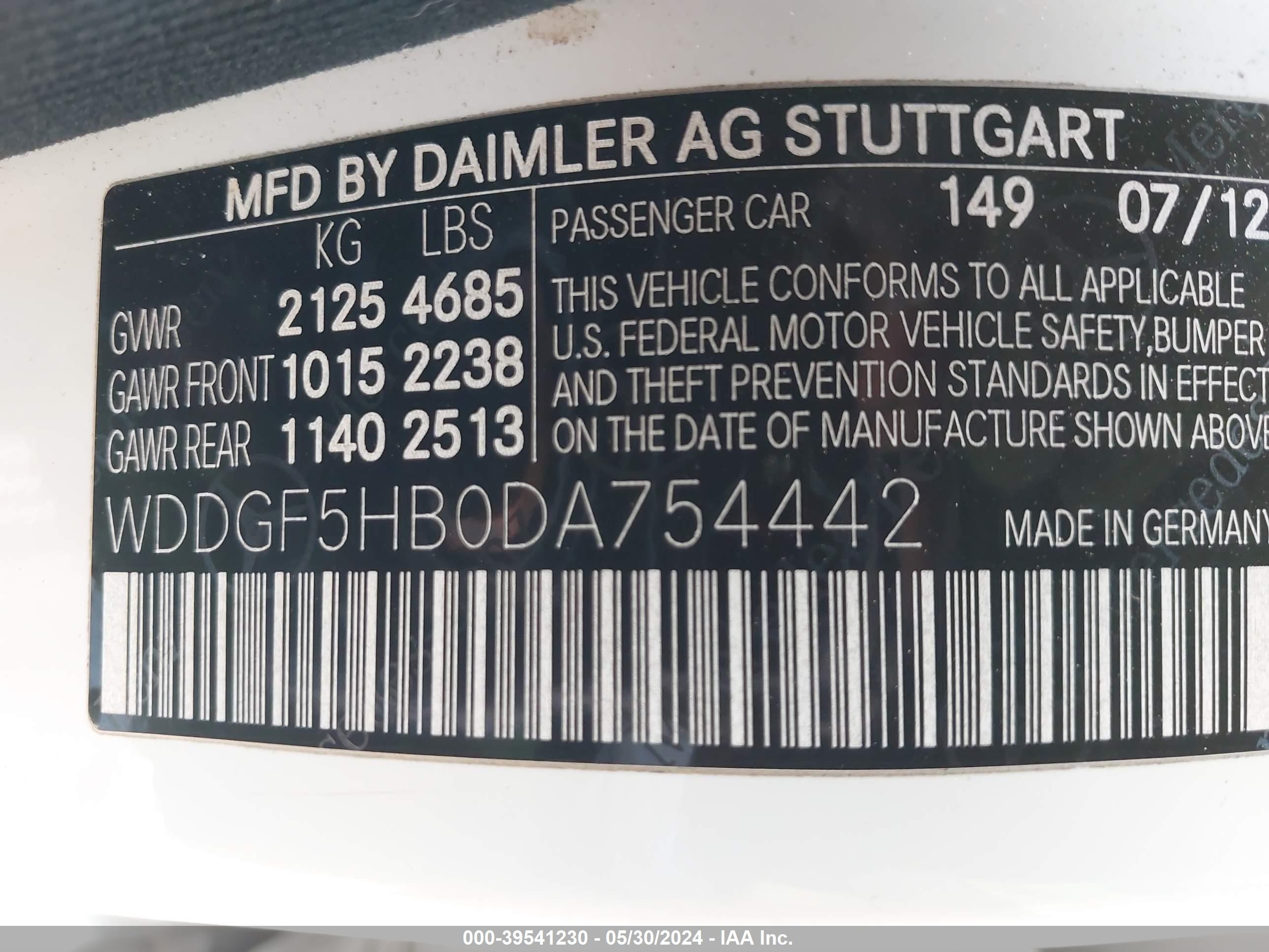 Photo 8 VIN: WDDGF5HB0DA754442 - MERCEDES-BENZ NULL 