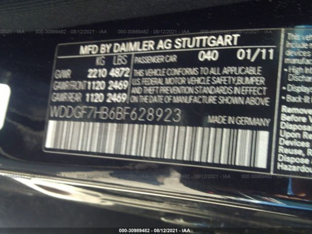 Photo 8 VIN: WDDGF7HB6BF628923 - MERCEDES-BENZ C-CLASS 