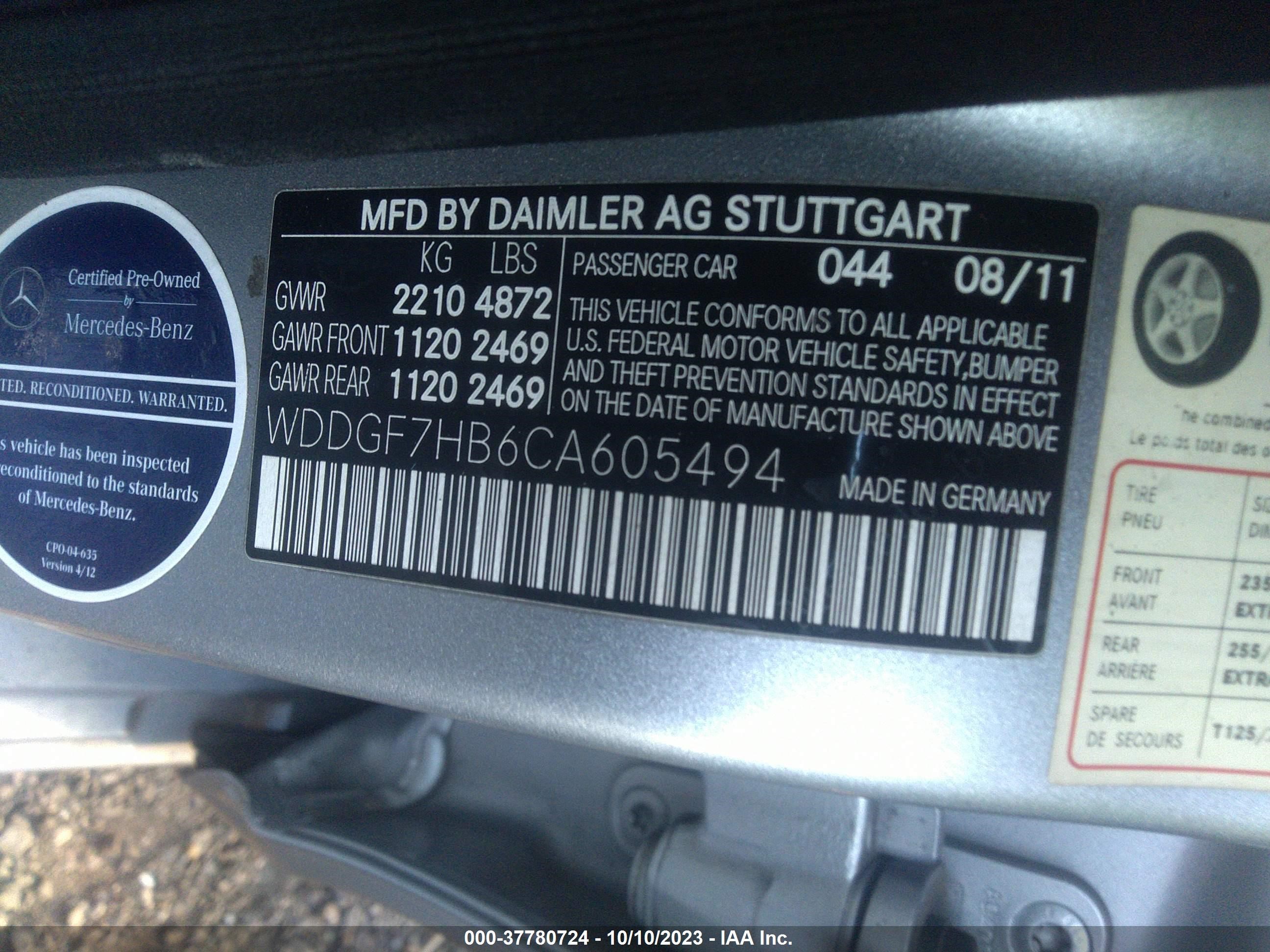 Photo 8 VIN: WDDGF7HB6CA605494 - MERCEDES-BENZ C-KLASSE 