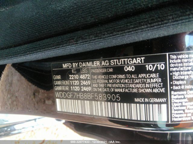 Photo 8 VIN: WDDGF7HB8BF583905 - MERCEDES-BENZ C-CLASS 