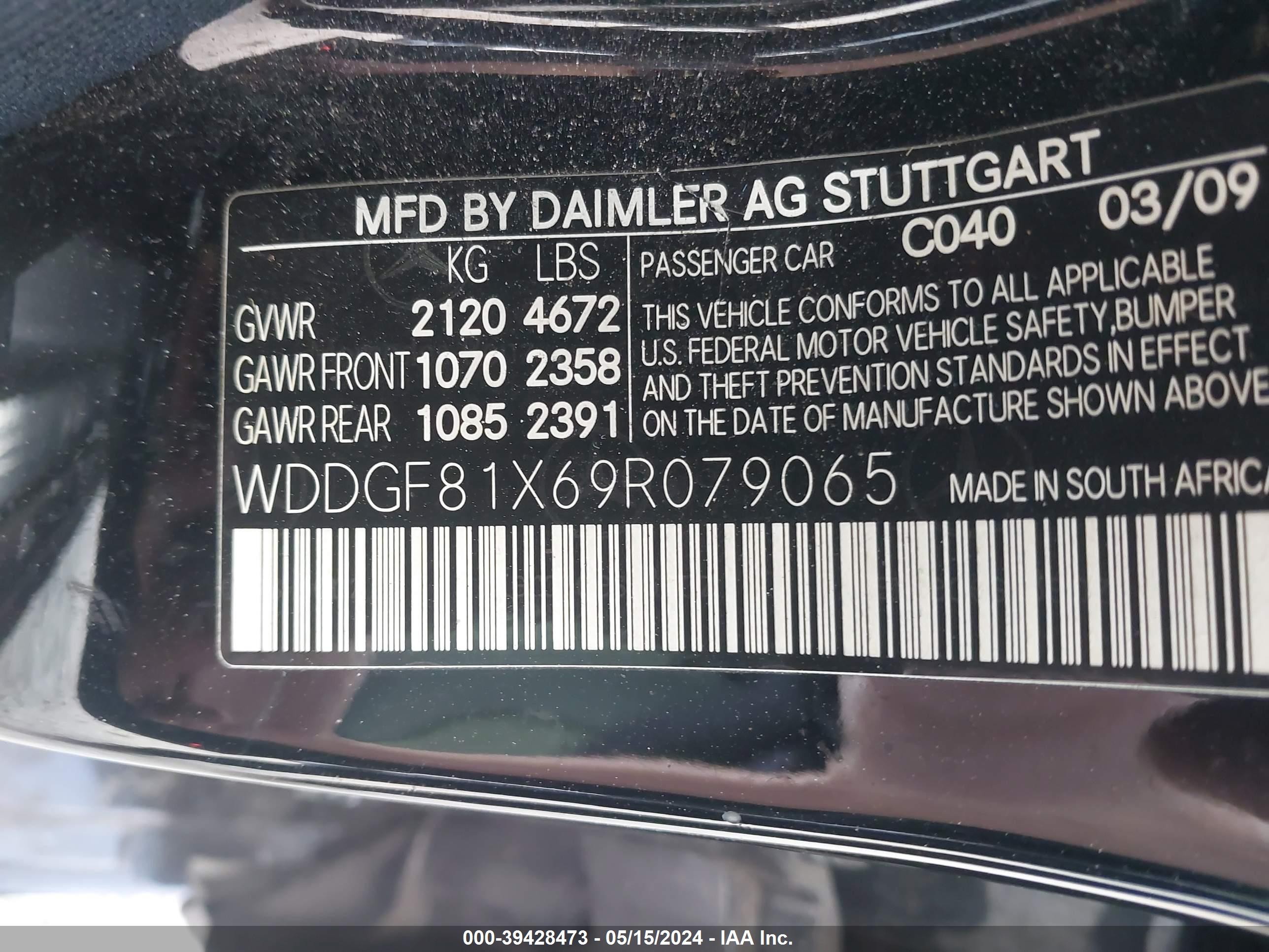 Photo 8 VIN: WDDGF81X69R079065 - MERCEDES-BENZ C-KLASSE 