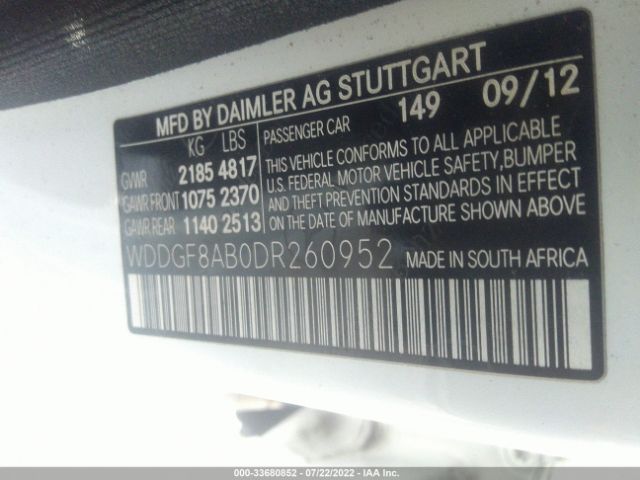 Photo 8 VIN: WDDGF8AB0DR260952 - MERCEDES-BENZ C-CLASS 