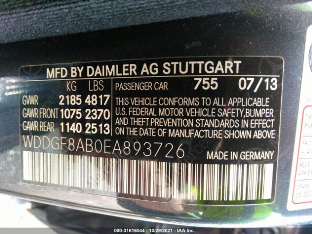 Photo 8 VIN: WDDGF8AB0EA893726 - MERCEDES-BENZ C-CLASS 