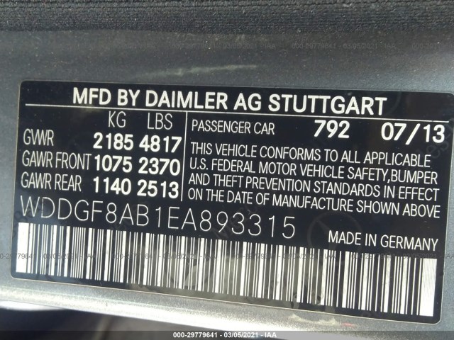 Photo 8 VIN: WDDGF8AB1EA893315 - MERCEDES-BENZ C-CLASS 