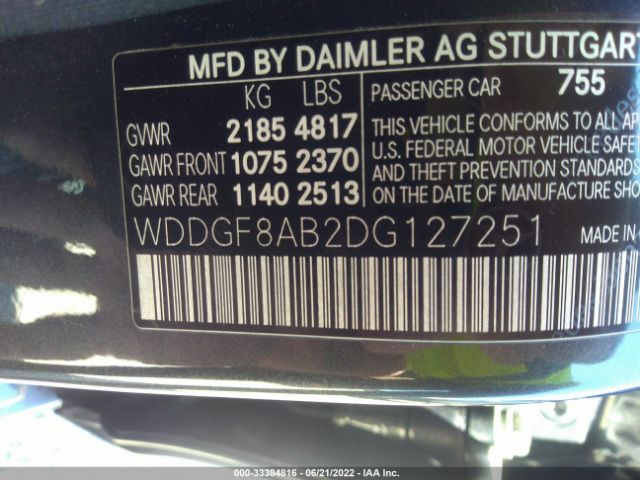 Photo 8 VIN: WDDGF8AB2DG127251 - MERCEDES-BENZ C-CLASS 