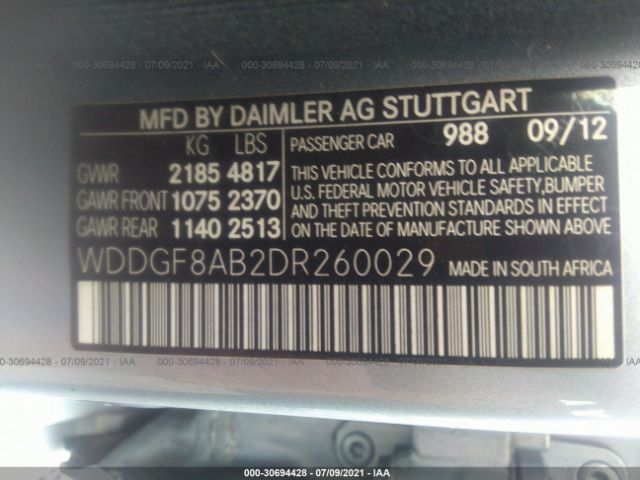 Photo 8 VIN: WDDGF8AB2DR260029 - MERCEDES-BENZ C-CLASS 