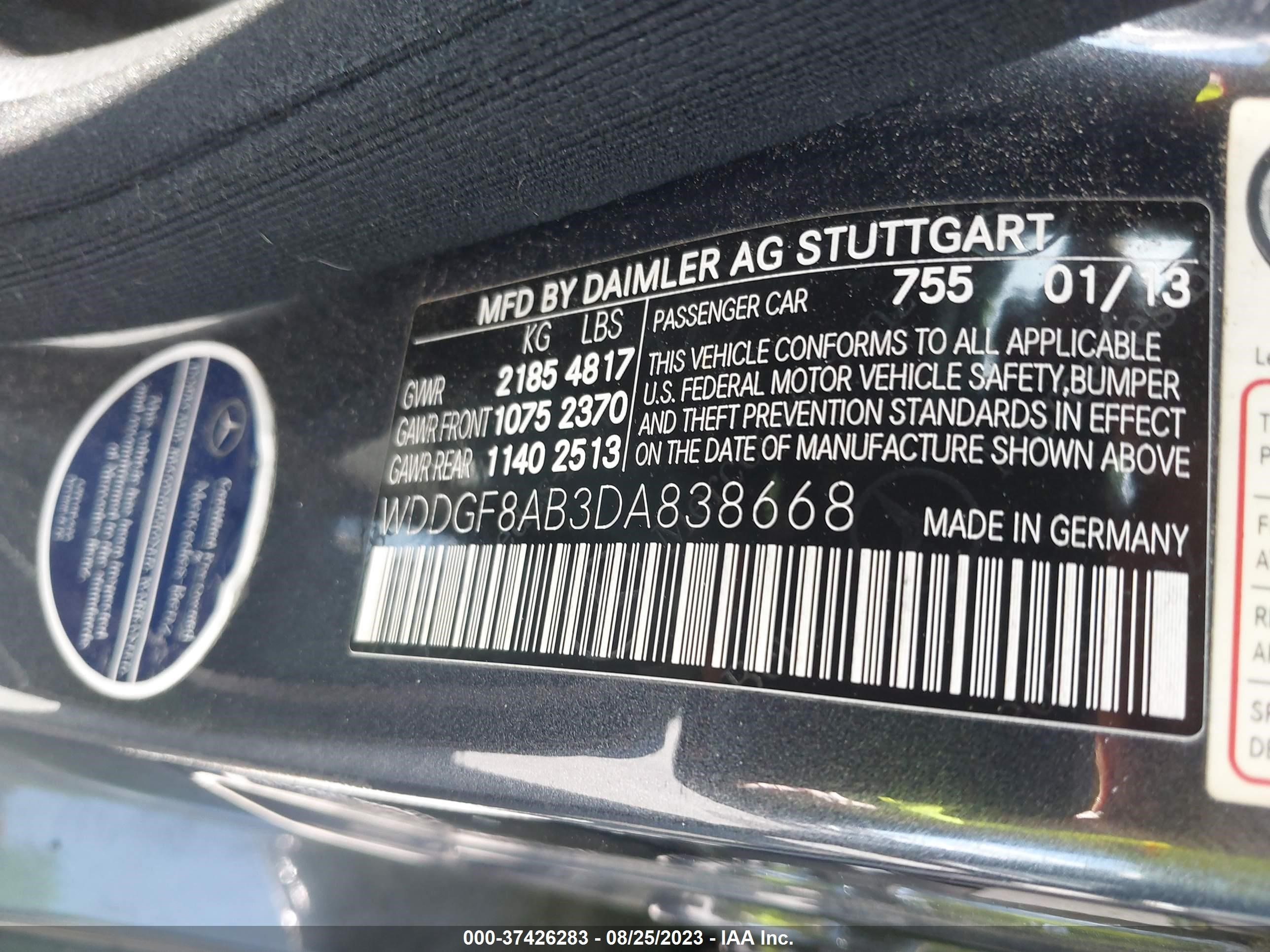 Photo 8 VIN: WDDGF8AB3DA838668 - MERCEDES-BENZ C-KLASSE 