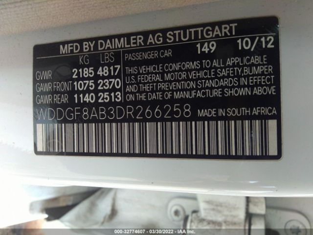 Photo 8 VIN: WDDGF8AB3DR266258 - MERCEDES-BENZ C-CLASS 