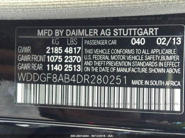 Photo 8 VIN: WDDGF8AB4DR280251 - MERCEDES-BENZ C-CLASS 