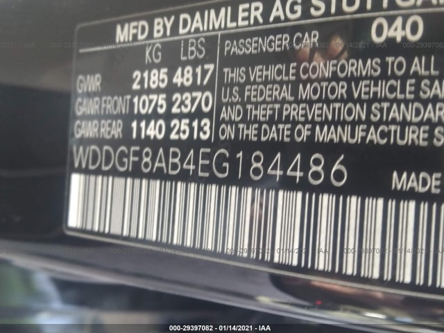 Photo 8 VIN: WDDGF8AB4EG184486 - MERCEDES-BENZ C-CLASS 