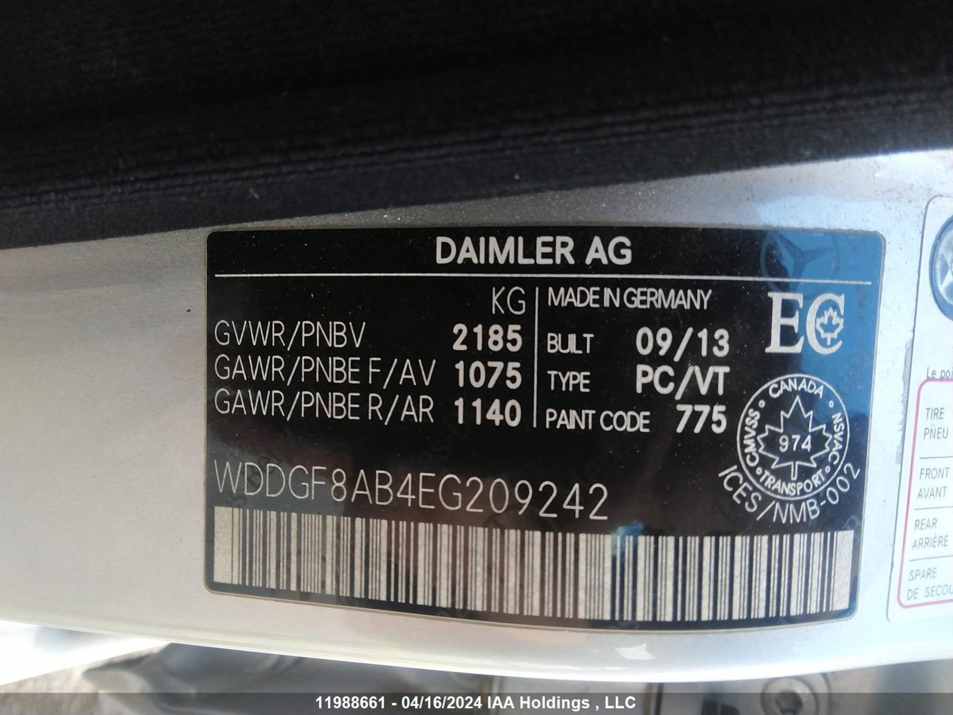 Photo 8 VIN: WDDGF8AB4EG209242 - MERCEDES-BENZ C-KLASSE 