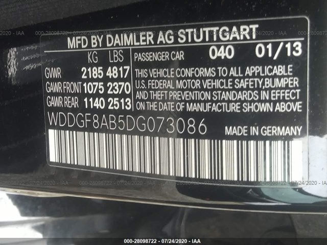 Photo 8 VIN: WDDGF8AB5DG073086 - MERCEDES-BENZ C-CLASS 