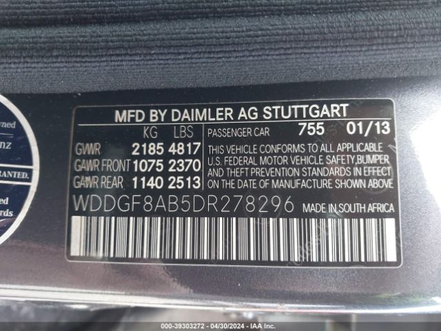 Photo 8 VIN: WDDGF8AB5DR278296 - MERCEDES-BENZ C 