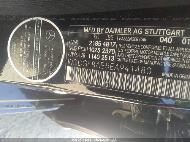 Photo 8 VIN: WDDGF8AB5EA941480 - MERCEDES-BENZ C-CLASS 