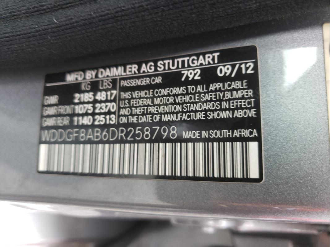 Photo 9 VIN: WDDGF8AB6DR258798 - MERCEDES-BENZ C-CLASS 