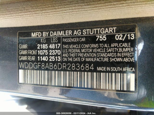 Photo 8 VIN: WDDGF8AB6DR283684 - MERCEDES-BENZ C 300 