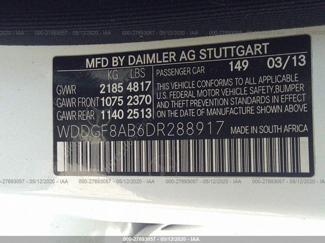 Photo 8 VIN: WDDGF8AB6DR288917 - MERCEDES-BENZ C-CLASS 