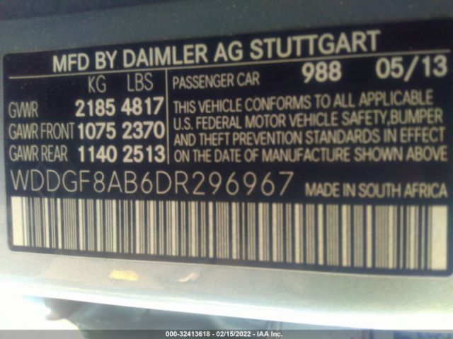 Photo 8 VIN: WDDGF8AB6DR296967 - MERCEDES-BENZ C-CLASS 