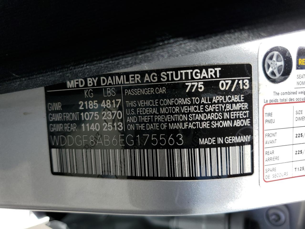 Photo 11 VIN: WDDGF8AB6EG175563 - MERCEDES-BENZ C-KLASSE 