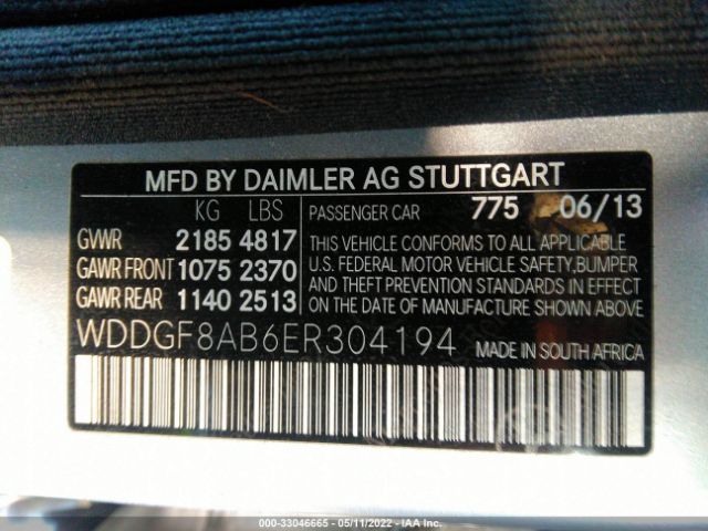 Photo 8 VIN: WDDGF8AB6ER304194 - MERCEDES-BENZ C-CLASS 