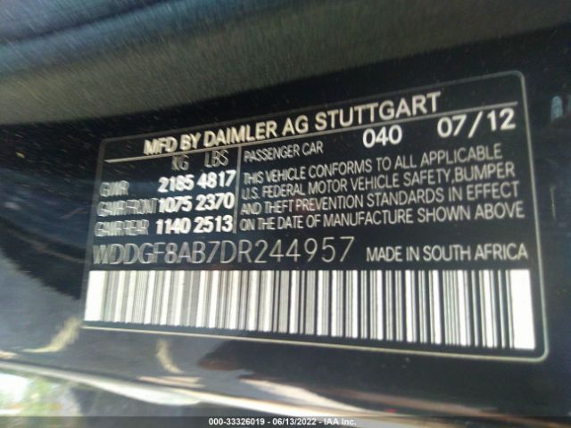 Photo 8 VIN: WDDGF8AB7DR244957 - MERCEDES-BENZ C-CLASS 