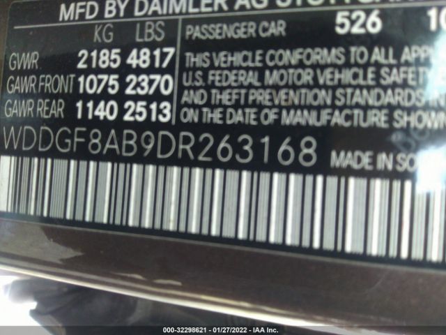 Photo 8 VIN: WDDGF8AB9DR263168 - MERCEDES-BENZ C-CLASS 