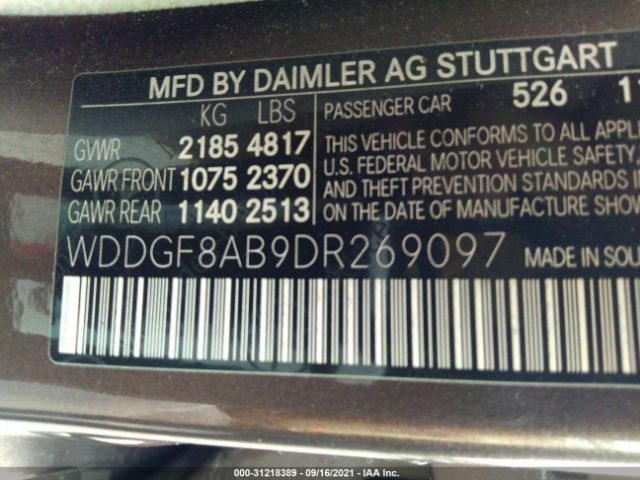 Photo 8 VIN: WDDGF8AB9DR269097 - MERCEDES-BENZ C-CLASS 